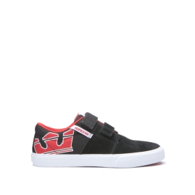 Supra STACKS II VULC VELCRO Lave Sneakers Barn Svart/Rød/Hvite | NO-98426